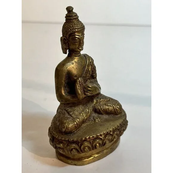 Antique Tibetan Seated Buddha on Lotus Shakyamuni Figure Deity Meditation Buddhi